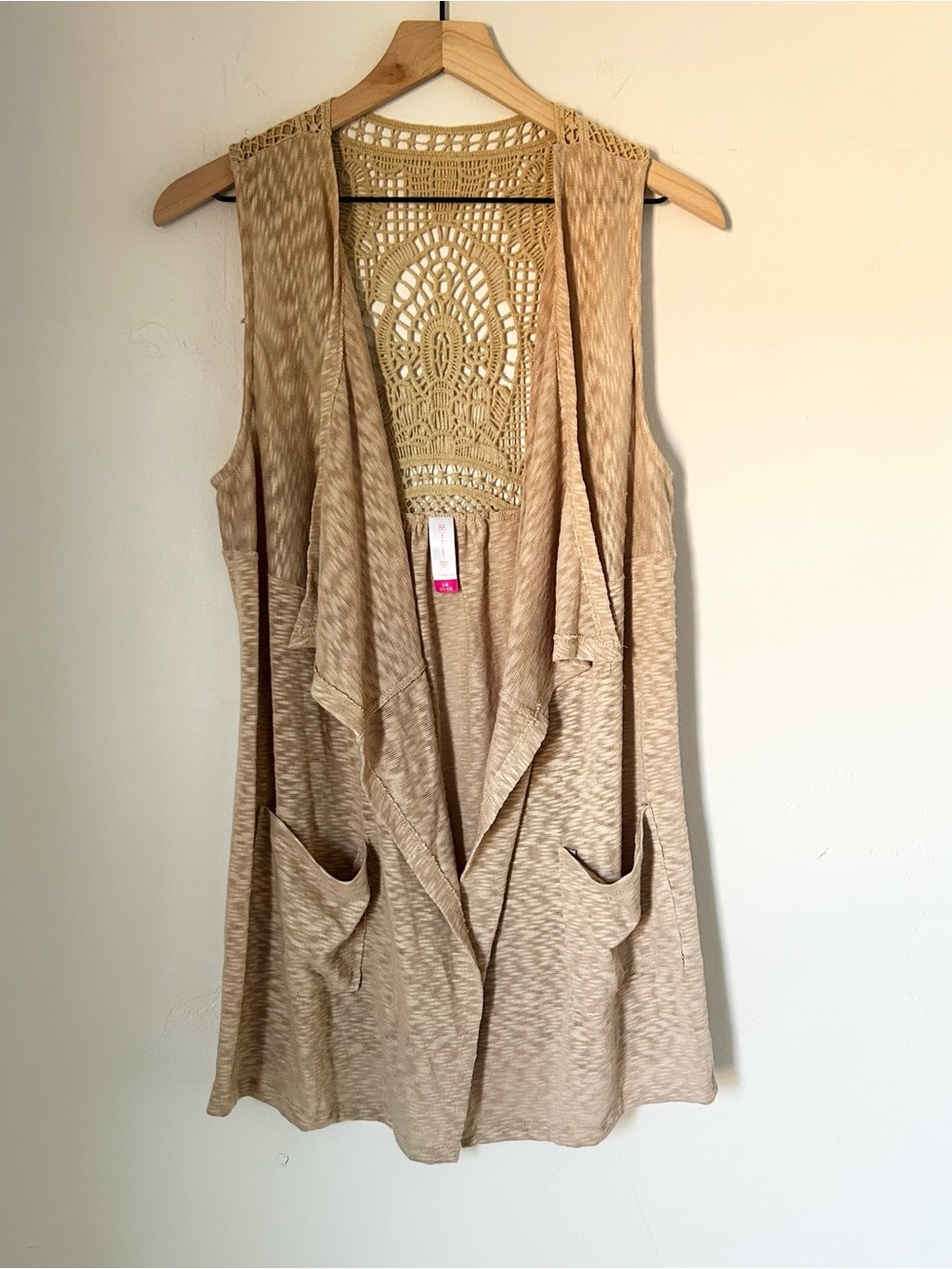 No Boundaries Women’s Tan Crochet-Back Vest
